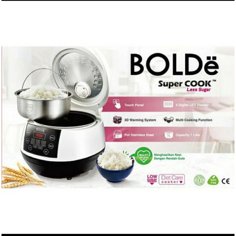 BOLDE Super Cook Less Sugar/BOLDE Rice Cooker 1 Liter Low Carbo 400 Watt