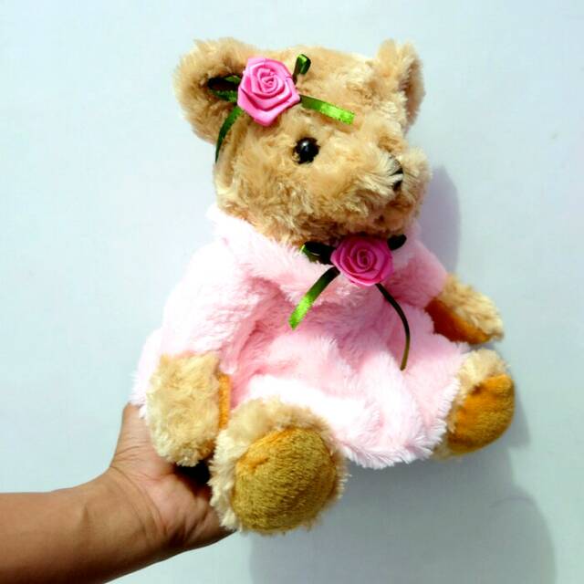 Boneka teddy bear dres baju bulu bahan lembut 25cm