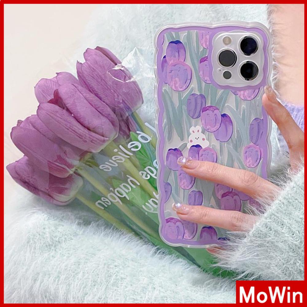 iPhone Case Silicone Soft Case Clear Case Wave Non-Slip Shockproof Camera Full Coverage Protection Purple Tulip For iPhone 13 Pro Max iPhone 12 Pro Max iPhone 11 iPhone 7 Plus