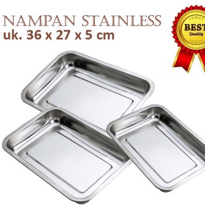 Nampan Stainles - Baki Baking Tray Nampan - Baki Tray Sayur Stainless Persegi - Tempat Kotak Tatakan Saji Serbaguna