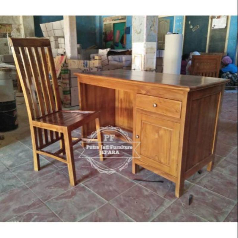 meja belajar / meja kerja + kursi jati
