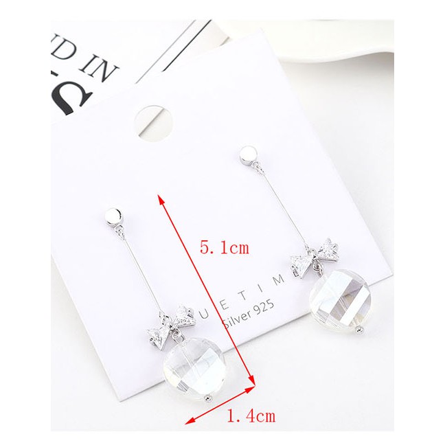 LRC Anting Tusuk Fashion Platinum Glass Bead Tassel With Diamond Bow Earrings Y63134