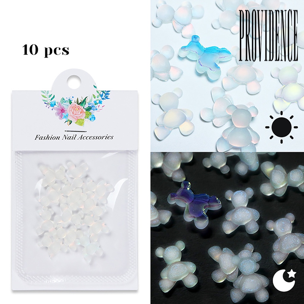 Providence 10Pcs Ornamen Beruang 3D Luminous Efek Visual Anti Pudar Untuk Dekorasi Nail Art