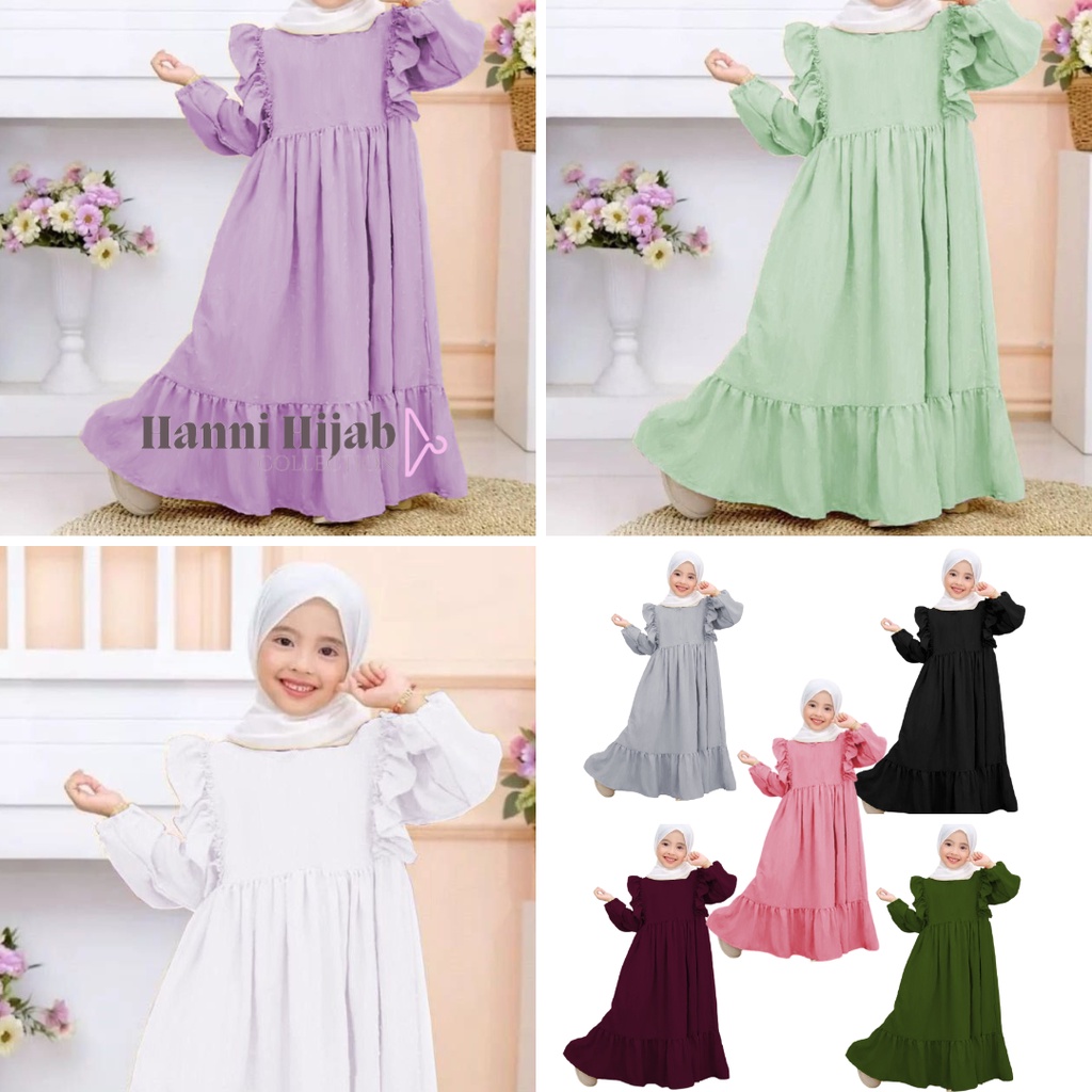 Gamis Anak Perempuan Zaskia Abaya Model Crinkle Rempel Remaja Tanggung ABG Usia 1 - 13 th Warna Abu 