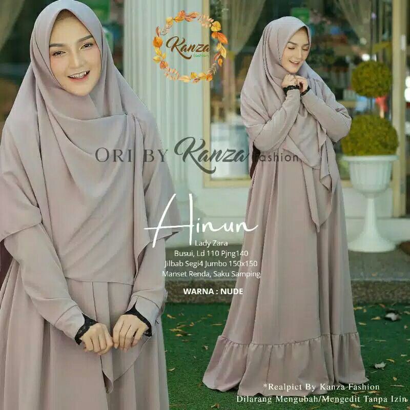 Ainun Syar'i Original Kanza Gamis + Khimar Longdress Material LadyZarra