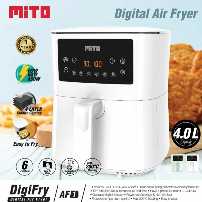DIGITAL AIR FRYER/MITO/AIR FRYER/MITO AF1/AIR FRYER 4L LOW WATT stok melimpah