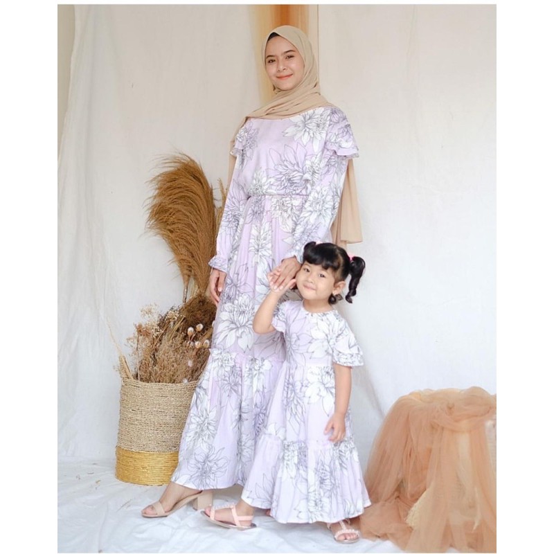 gamis motif bunga couple ibu dan anak