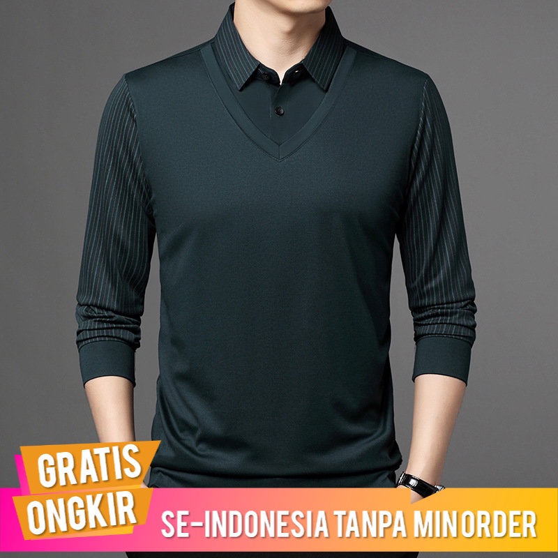 Kaos Pria Hunterson Pria   Polo Kerah Palsu Dua Potong T-shirt
