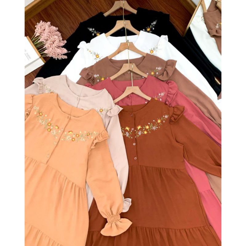 MOSSA BIRDA BORDIR MIDI DRESS MAXY CRINGKEL BORDIR