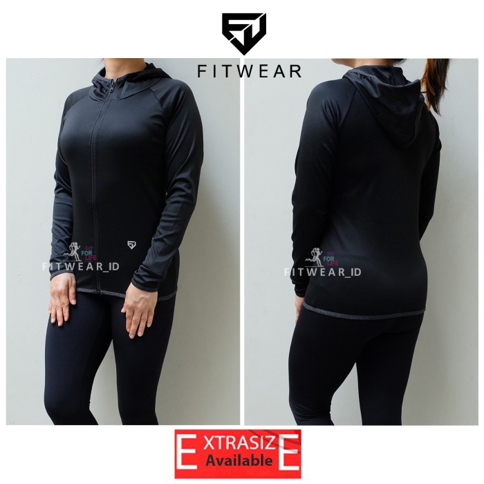 JAKET OLAHRAGA WANITA FITWEAR_ID (RUNNING,SEPEDA,GYM ) BORDER [BLACK] - XXXL