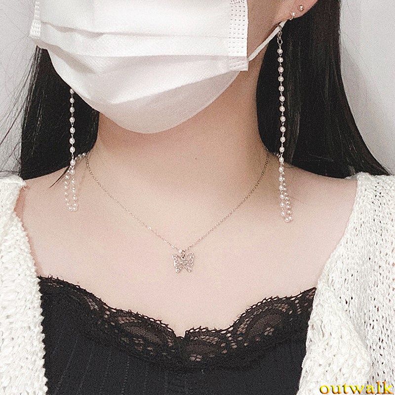 Ready Stock 2-IN-1 Mask Hanging Rope Fashion Necklace Face Mask Lanyard Glasses Holder Chain Extension Non-slip Lanyard with buckles Mask Lanyard Necklace Chain Pearl Eyeglasses Lanyards Neck Hanging Rope Face Shield Strap with Two Hooks OW