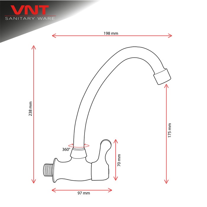 VNT Keran Dapur Kuningan Chrome Leher Angsa Kran Air Cuci Piring Tembok