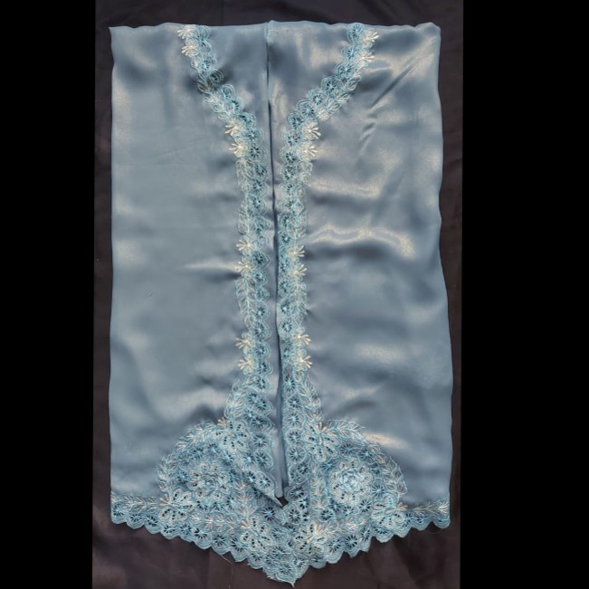 Bahan Atasan Kebaya Encim Bordir: Kain Sifon Metalik SM55 Biru Silver