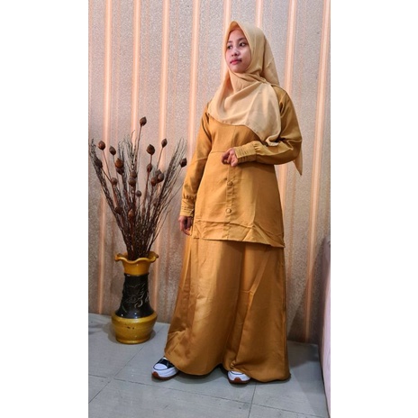 gamis Pemda syar'i muslim bahan baloteli khaki muda