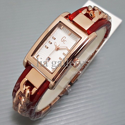 Jam Tangan Wanita / Cewek GC Segi Rantai Rose Kombi Ceramic Red