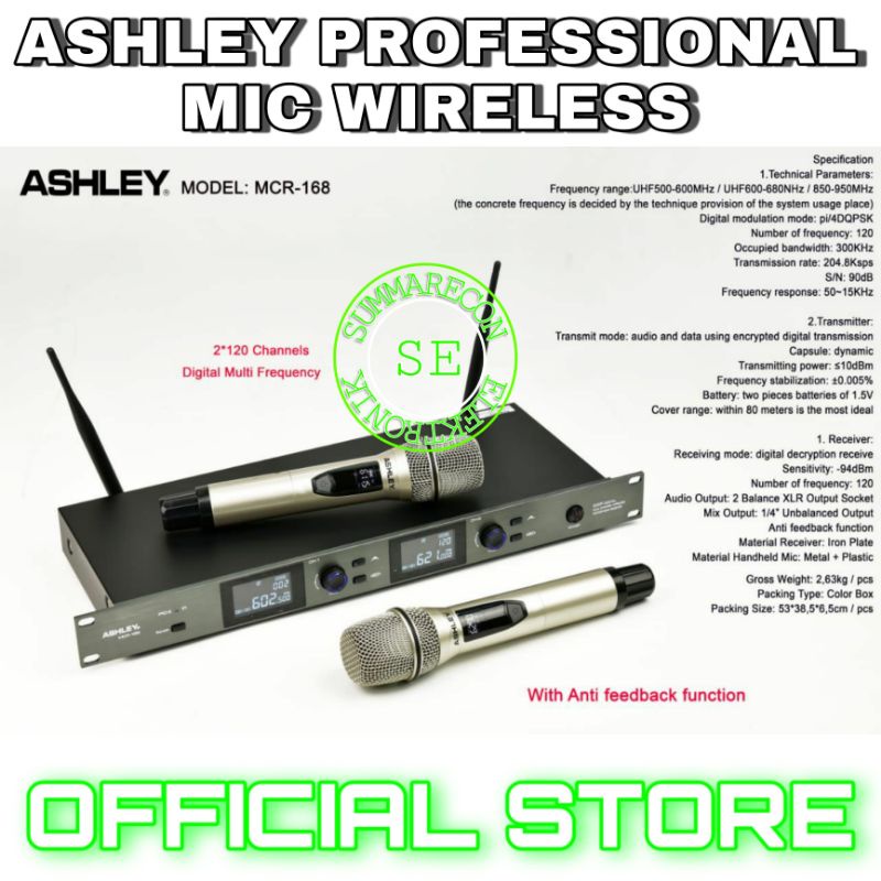 mic wireless original ashley mcr 168 mic karaoke