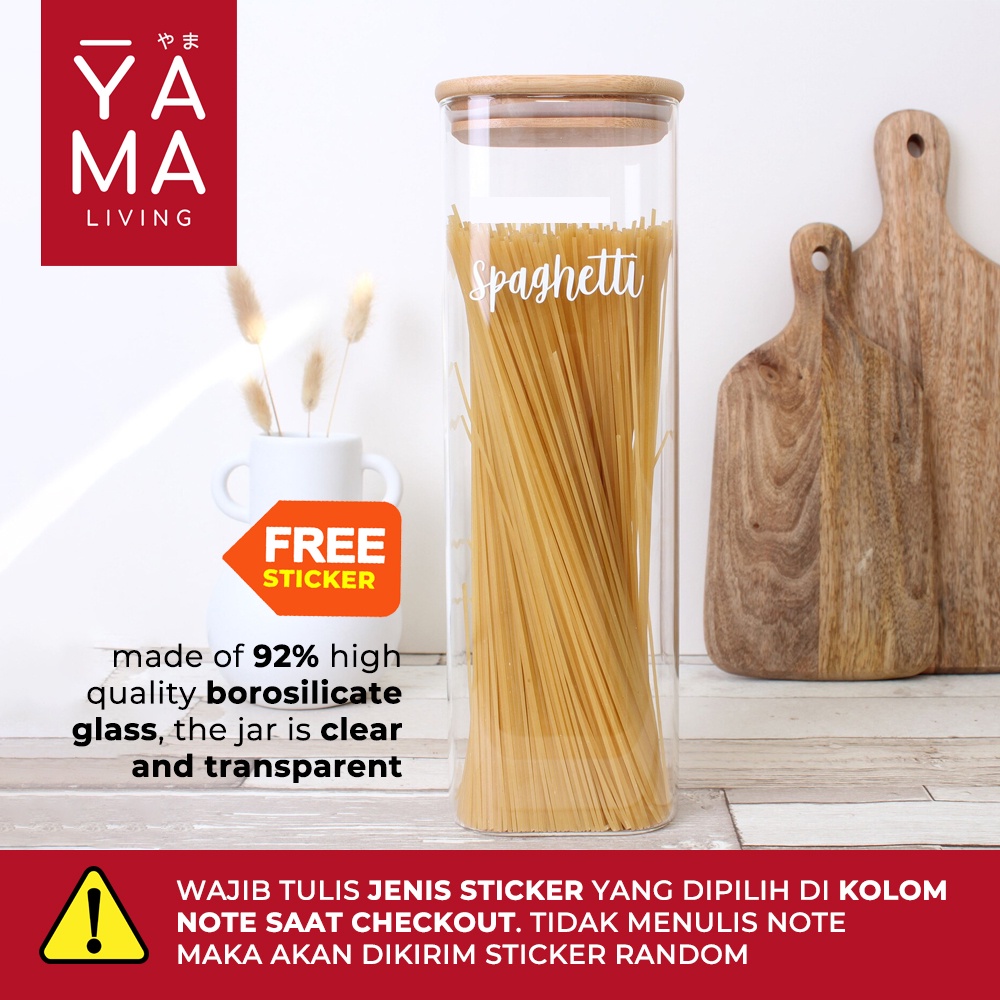 YAMA DASHI Glass Bamboo Jar Toples Pasta Spaghetti Kedap Udara Kaca Tempat Bumbu Dapur 2000 1300 ml