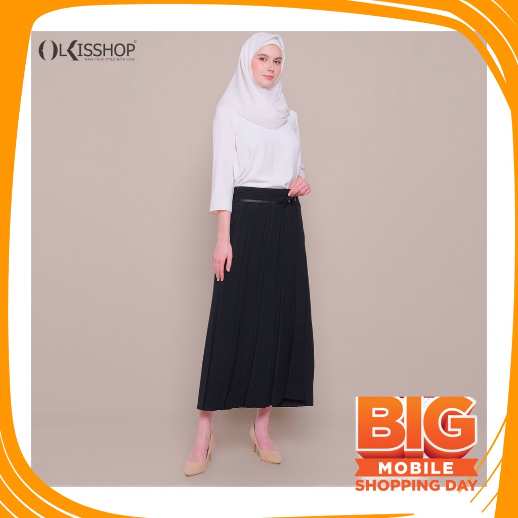 Plisket Jins Dnim MEkar biru merah hitam kuning hijau putih abu /  ROK KERJA REMPEL PANJANG WANITA R