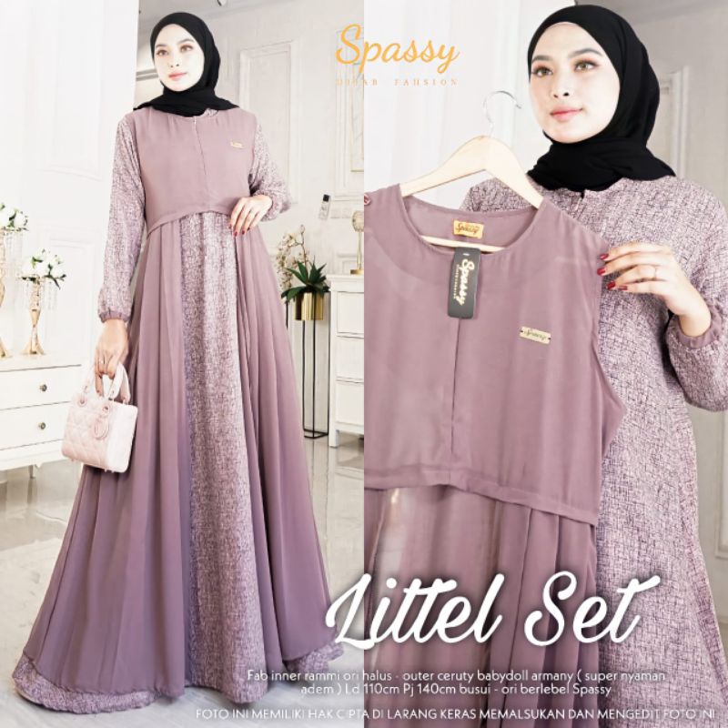 AB Littel set / gamis 2in1 rompi viral / gamis outer pisah terbaru / gamis katun rami polos kombi ce