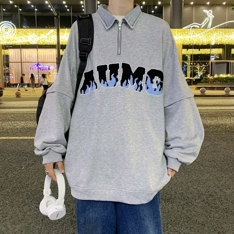 HW30 Flash SETENGAH RITSLETING SWEATER PRIA DAN WANITA PASANGAN MEREK IN HIGHT STREET KOREAN DUA POTONG JAHITAN PULLOVER OLAHRAGA JAKET PEMUDA