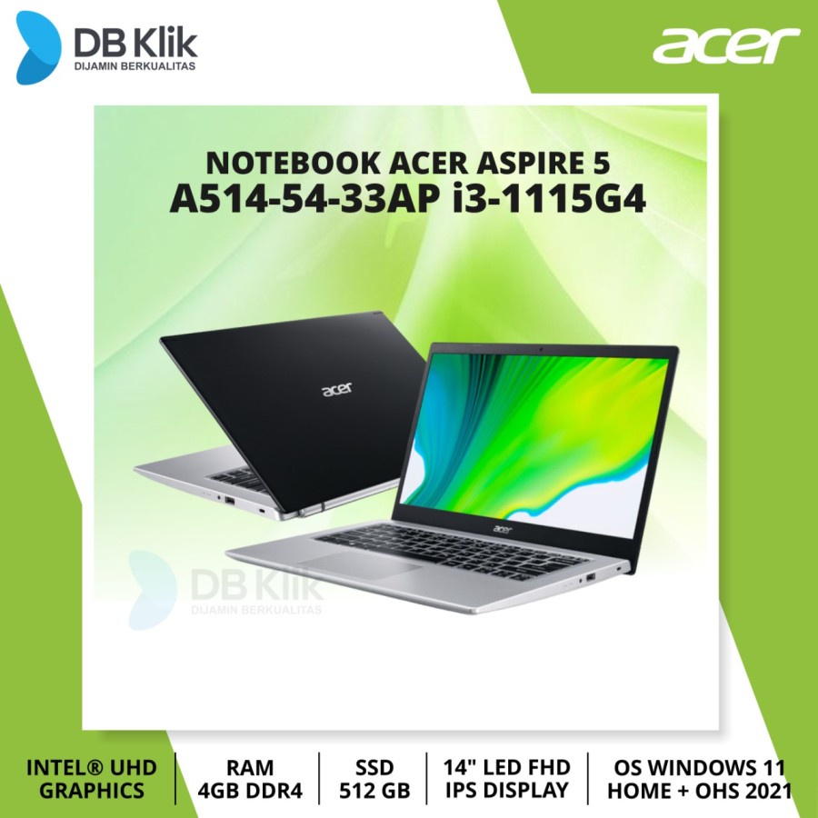 Notebook ACER Aspire 5 A514-54-33AP i3-1115G4 4/512G NoDVD W11+OHS 14"