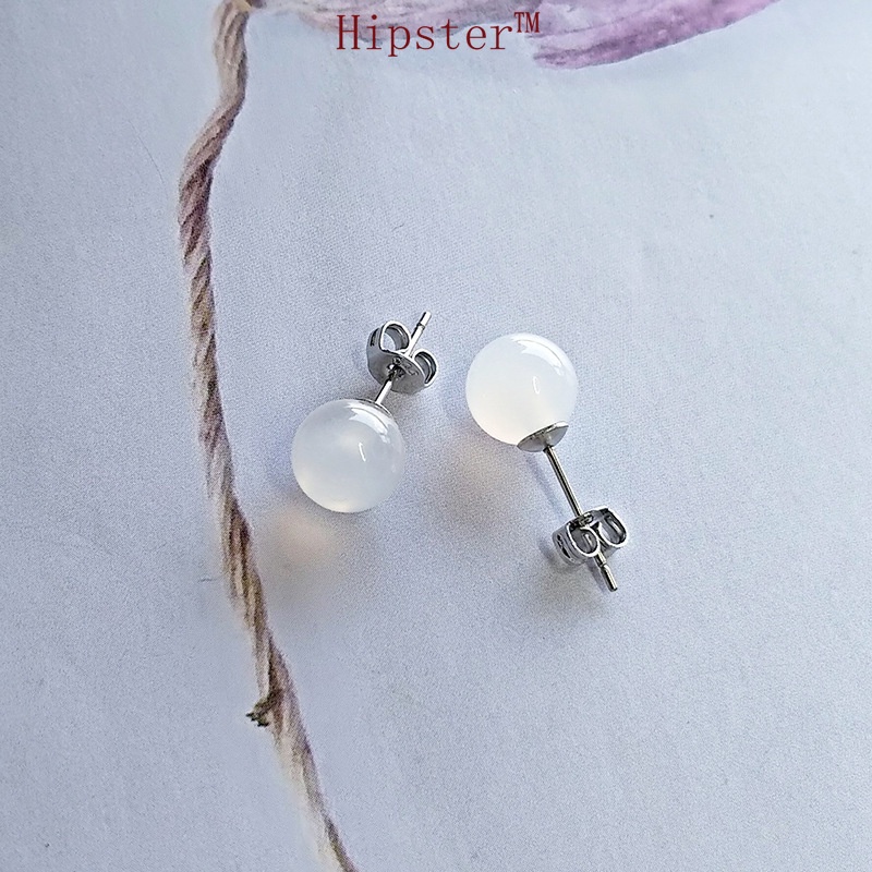 Simple and Stylish Personality Wild Ball White Gemstone Earrings