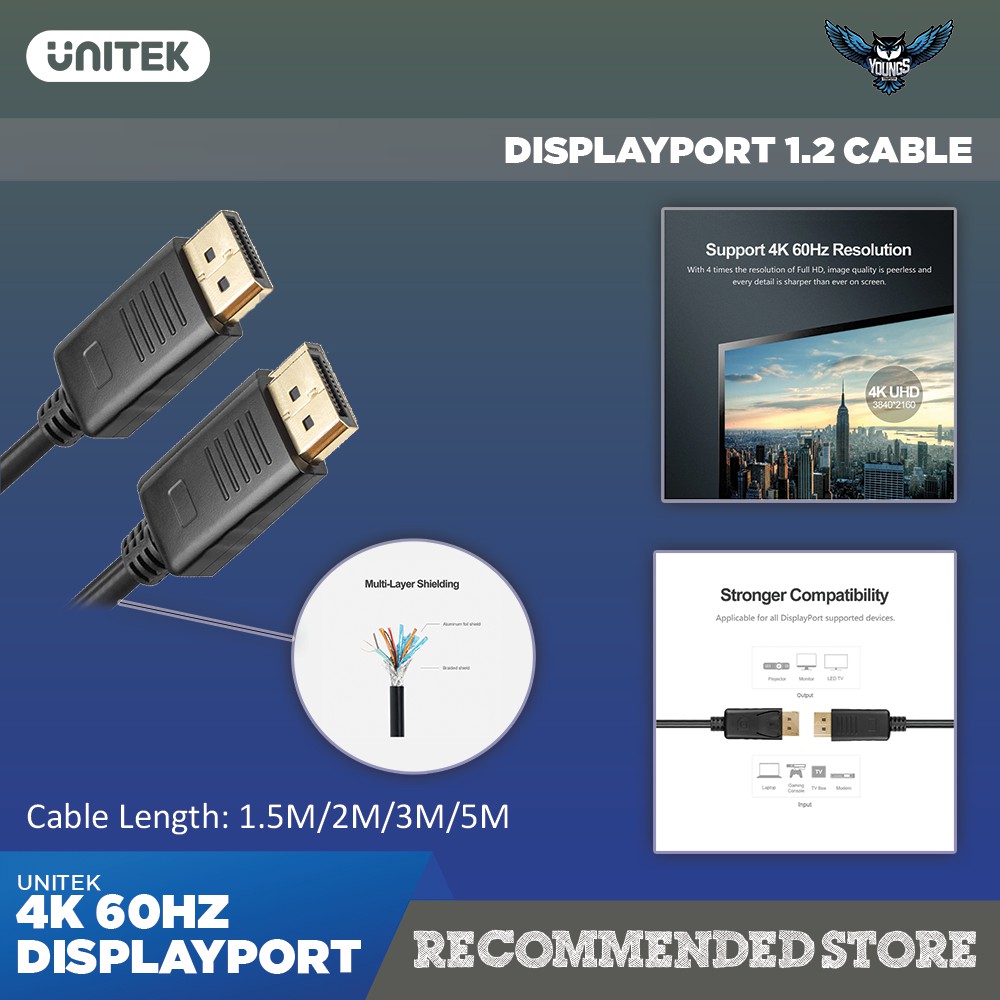 UNITEK DISPLAY PORT 1.2 4K 60Hz DISPLAYPORT CABLE (YC607BK)