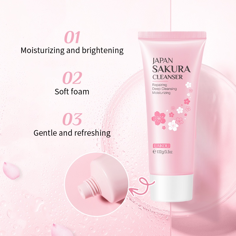 LAIKOU Sakura Foam Pembersih Pengontrol Minyak Pembersih Wajah Pembersih Pori-pori 100g