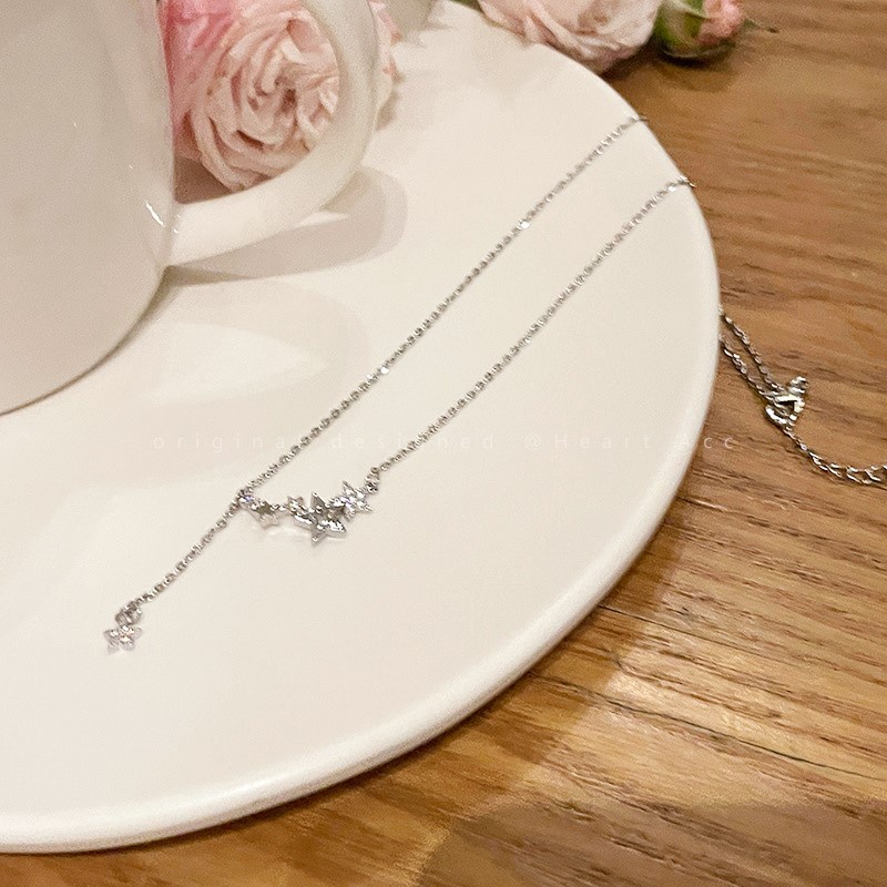 Kalung Rantai Sterling Silver 925 Wanita Hias Berlian Bintang Untuk Musim Gugur / Dingin