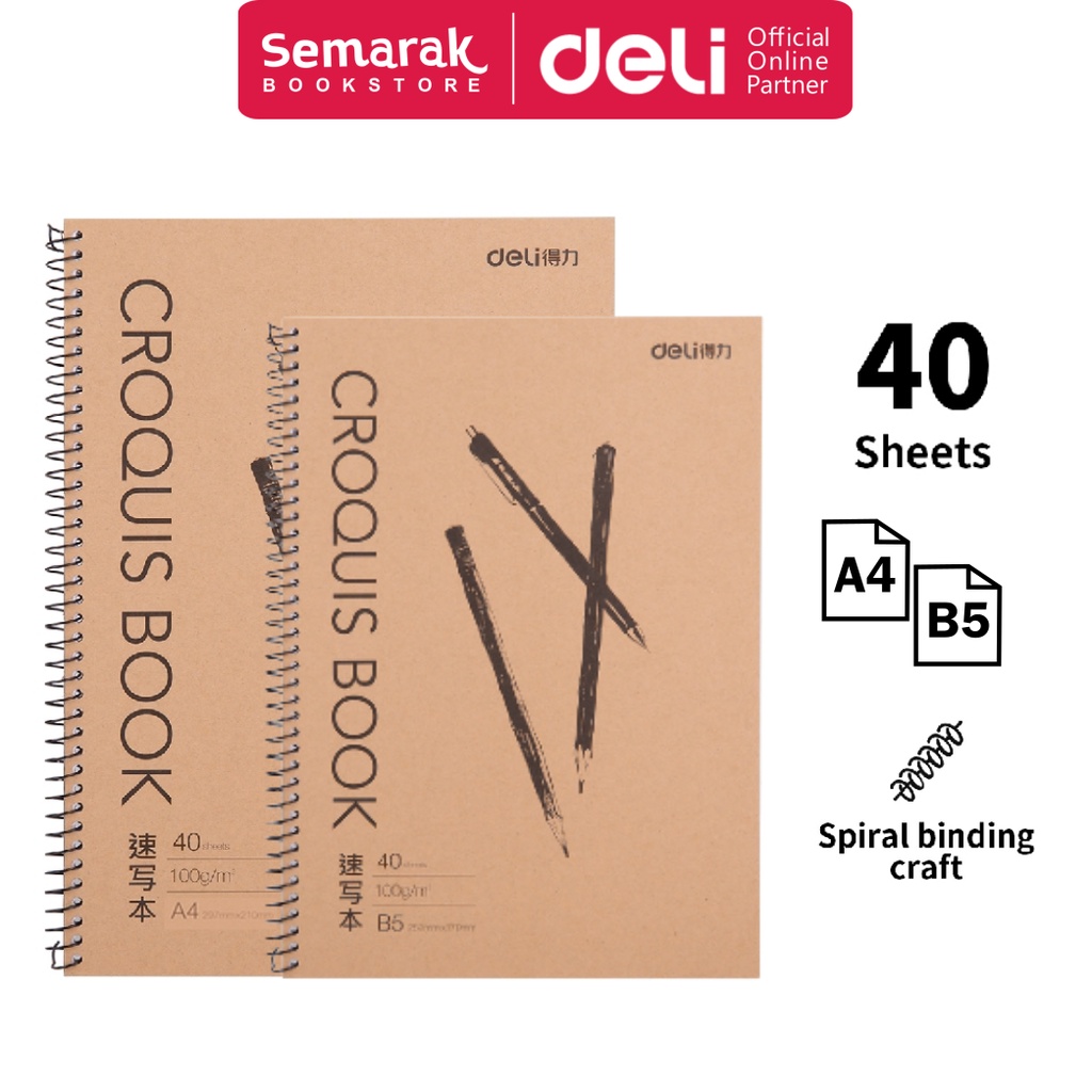 

Deli 7696 / 7697 Croquis Sketch Book Buku Sketsa Gambar Hard Cover A4 / B5 - Kraft [1 Buku 40 Lembar]