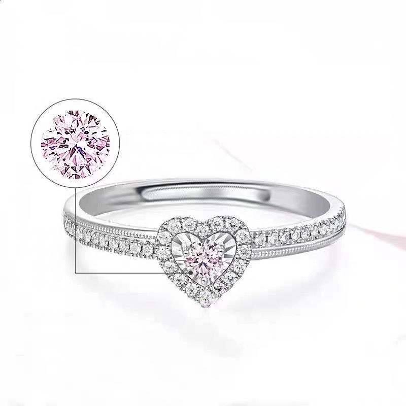 Cincin Sterling Silver 925 Desain Hati Hias Kristal Kubik Zirconia Warna Pink Untuk Wanita