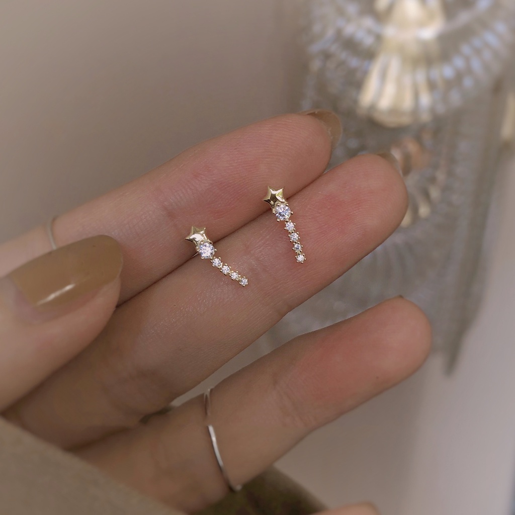 Anting Stud Desain Meteor Zircon Bahan S925 Silver Gold plated Untuk Wanita Fashion Jewelry Earrings