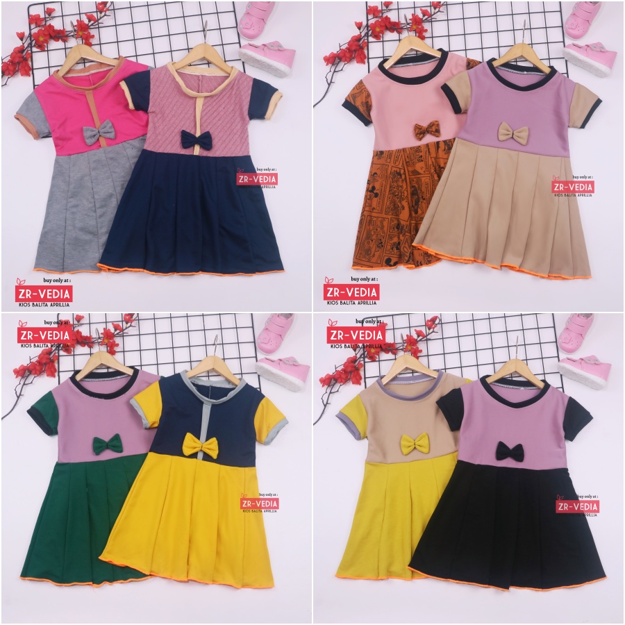 Dress Anak Jasmine uk 3-4 Tahun / Dress Balita Murah Bahan Kaos Anak Perempuan Dres Lengan Pesta