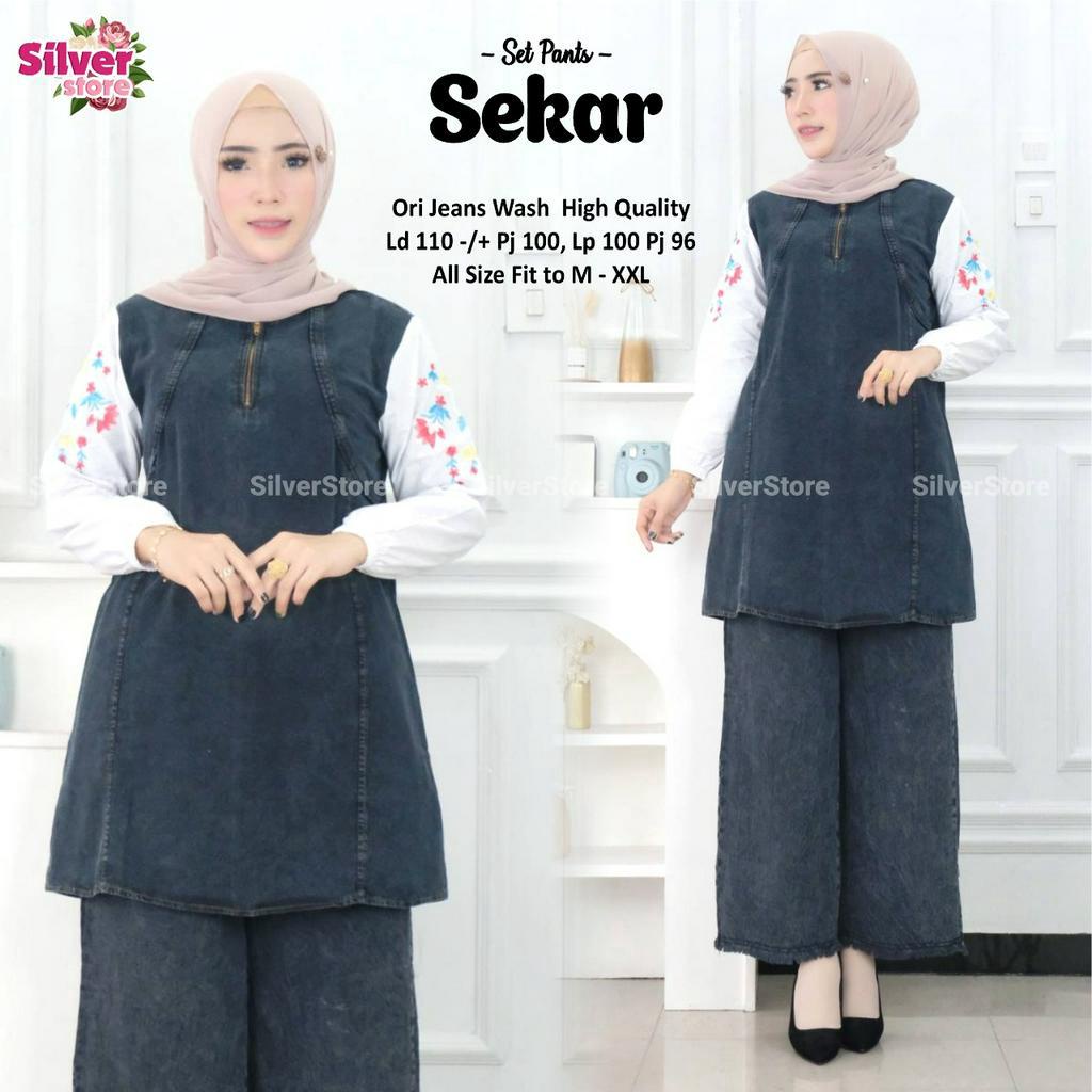 SETELAN JEANS / 11.7 / SHELI HARSA SAGITA LARISSA ZINK SHAVINA  KUPUKU YOURKE SEKAR ZUBAIDAH /ONESET WANITA ALLSIZE FIT TO XL / SILVER