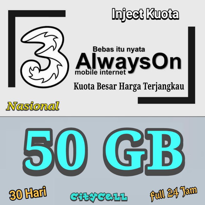 Paket Data TRI 50GB Full 24 Jam berlaku Nasional