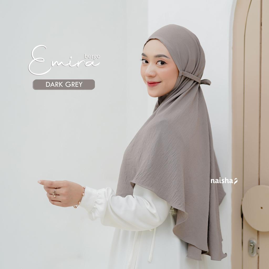 Naisha Official Emira Bergo Crinkle Airflow Jilbab Daily Kasual Muslimah Syari-Dark Grey