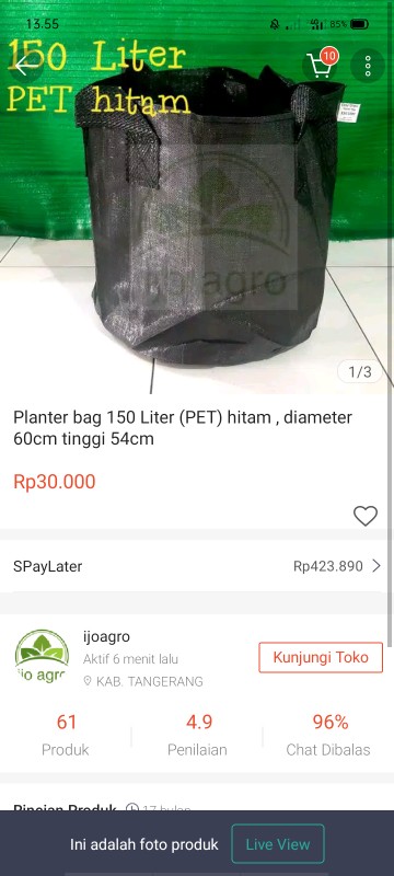Planter Bag 150 Liter (pet) Hitam , Diameter 60cm Tinggi 54cm