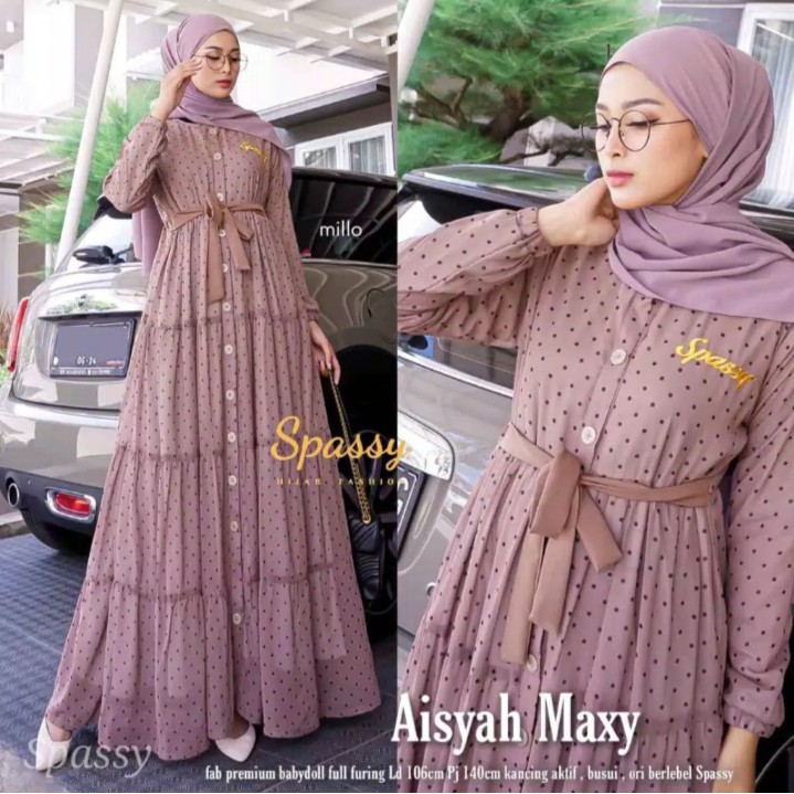 A_RISTHA COLLECTION Gamis Motif Polkadot Wanita Aisyah Maxt Dress Ori Spassy