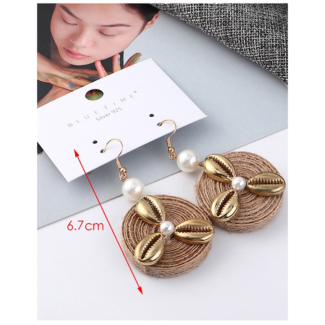 LRC Anting Gantung Fashion Gold Alloy Pearl Shell Windmill Earrings Y61854