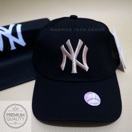 Topi New York (NY) Yankees Bordir Emas Fashion Cewek/Cowok - HITAM -
