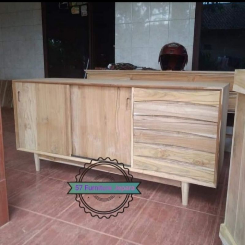 Bufet laci ruangan tamu jati mentahan - Meja TV lemari pendek