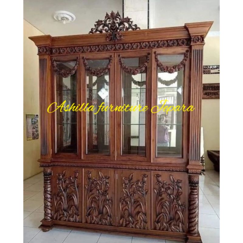 Almari pajangan jati.lemari hias kaca.lemari kaca.almari buku.lemari rak kaca