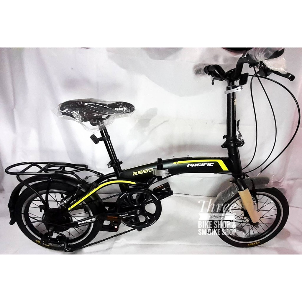 SEPEDA LIPAT PACIFIC 2990 V-HT 16 INCH V-BRAKE SHIMANO 7 SPEED WARNA HITAM KUNING STABILO