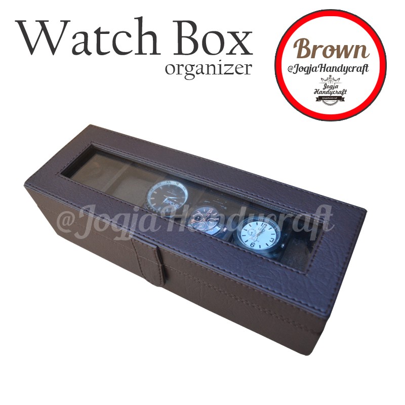 Full Brown Watch Box Organizer For 6 Pcs Watches