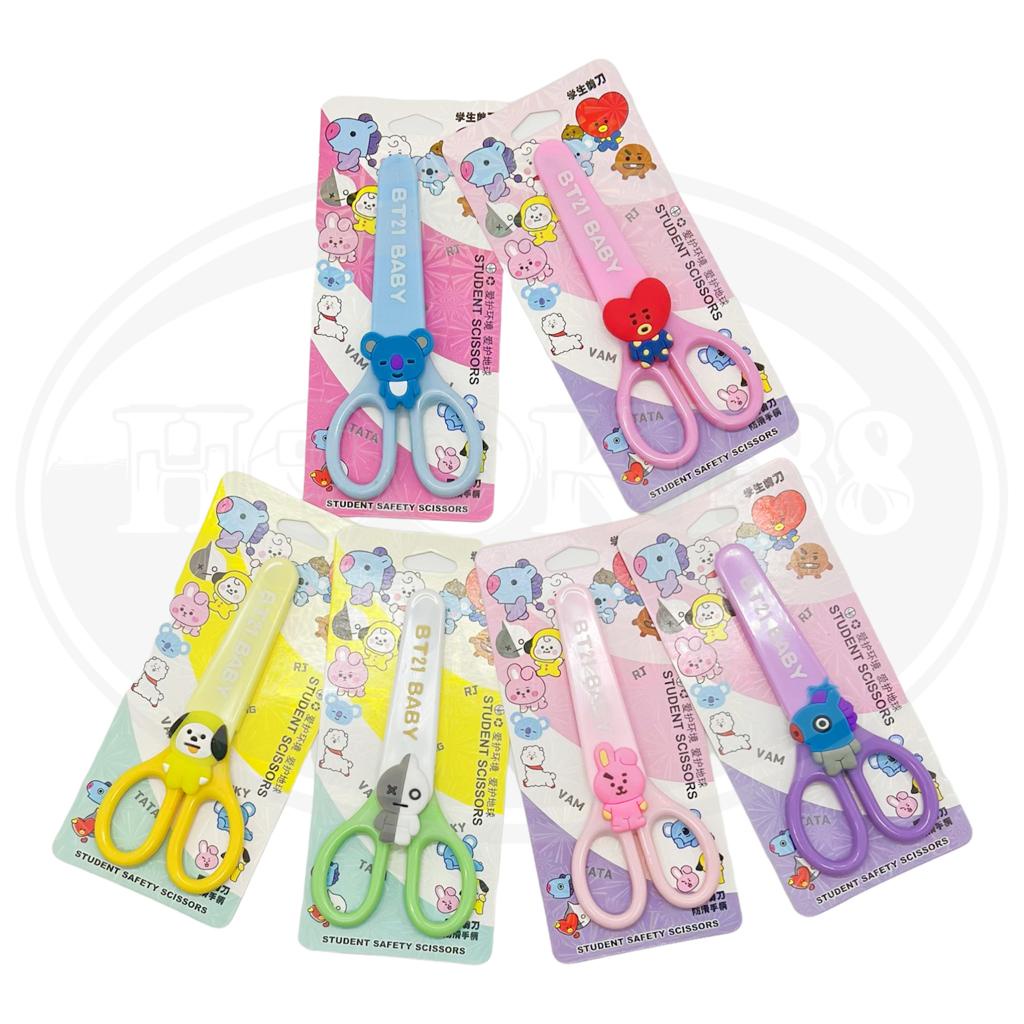 GUNTING ANAK MINI + TUTUP KARAKTER BT21 / SAFETY SCISSORS BTS BT21 [IMPORT]