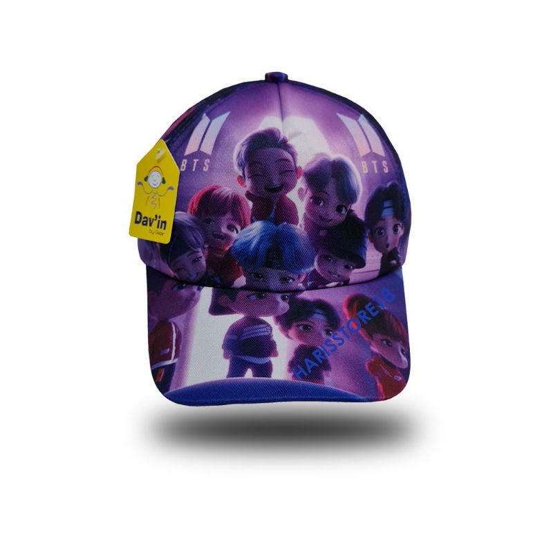 TOPI ANAK SABLON BTS LAKI LAKI PEREMPUAN USIA 3-10 TAHUN-Ungu