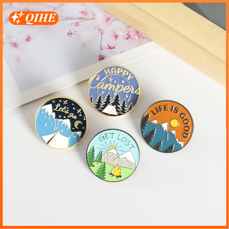 Bros Pin Enamel Desain Kartun Pemandangan Alam 4 Gaya Untuk Hadiah Teman