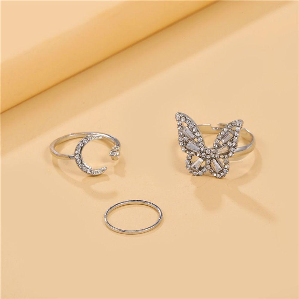 Mxbeauty Kupu-Kupu Set Cincin Minoritas Unik Gothic Bulan Bintang Fashion Paduan Hadiah Hari Valentine Gaya Korea Jari Cincin