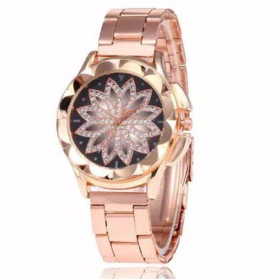 Jam Tangan Wanita Rantai Steel Geneva Motif Bunga