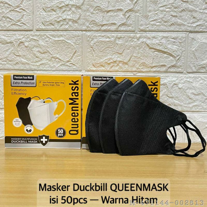 Duckbill Queen Warna Hitam Putih Non Embos 3 Ply Facemask Disposable Isi 50 pcs